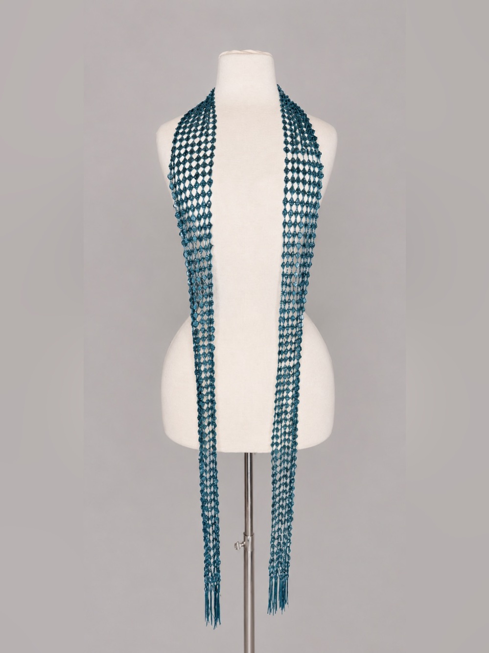 Vintage Teal Mesh Scarf Wrap Belt Fringe Y2K Boho Festival